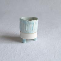 RUCHED No9, white porcelain, tea light holder, three feet, blue, gold lustre, Vanillakiln, UK, white candle holder, cotton bu