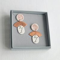 porcelain face earrings, ladies copper earrings, 7th anniversary gift, rose gold, vermeil, 925 sterling silver, ear studs, st