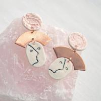 porcelain face earrings, ladies copper earrings, 7th anniversary gift, rose gold, vermeil, 925 sterling silver, ear studs, st