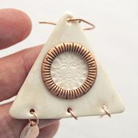 Sun & rain, triangle, rain drops, porcelain earrings, copper jewellery, 7th anniversary gift, rose gold vermeil, 925 sterling