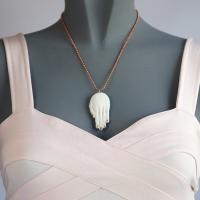 Sculpted hand necklace, porcelain hand necklace, gold lustre, copper chain, 7th anniversary, Vanillakiln, copper necklace, 