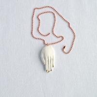 Sculpted hand necklace, porcelain hand necklace, gold lustre, copper chain, 7th anniversary, 22nd anniversary, 18th anniversa