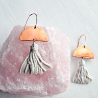 Grey tassel earrings, 7th anniversary gift, 18th anniversary, 22nd anniversary, porcelain earrings, ladies copper earrings, r