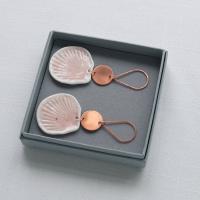 Pink porcelain shells, copper earrings, 925 sterling silver, copper gift, 7th anniversary gift, rose gold vermeil, statement 