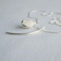 Porcelain SNOWDROP necklace, silver leaf charm