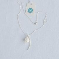 Porcelain SNOWDROP necklace, silver leaf charm