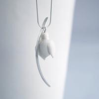 porcelain snowdrop neclace, 925 sterling silver,  winter bride, 18th anniversary gift, 4th, January birthday, January flower