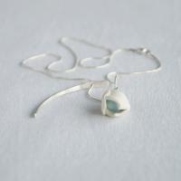 Porcelain SNOWDROP necklace, silver leaf charm