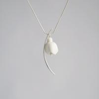 porcelain snowdrop, snowdrop neclace, 925 sterling silver, leaf charm, Vanillakiln, winter bride, winter birthday, porcelain 