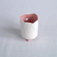 RUCHED No9, white porcelain, tea light holder, three feet, soft red, pink, gold lustre, Vanillakiln, UK, white candle holder,