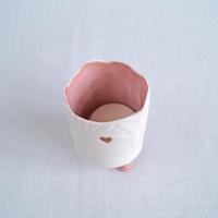 RUCHED No9, white porcelain, tea light holder, three feet, soft red, pink, gold lustre, Vanillakiln, UK, white candle holder,