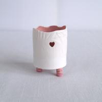 RUCHED No9, white porcelain, tea light holder, three feet, soft red, pink, gold lustre, Vanillakiln, UK, white candle holder,