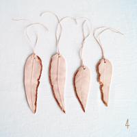 wall hanging decorations, porcelain FEATHER, decorations, pink, copper leaf, copper, white porcelain, Vanillakiln, Christmas 