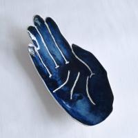 PALM, ceramic hand, ceramic fruit bowl, white porcelain, midnight blue, Vanillakiln, decorative bowl, UK, large hand, ceramic bowl, porcelain bowl, 