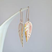 Porcelain earrings, pink feather earrings, gold lustre, sterling silver, vermeil, 14kt, rose gold filled, VanillaKiln, feathe