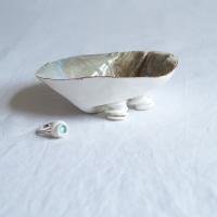 GATHERED No2 porcelain freeform linen bowl, white beige gold, Vanillakiln
