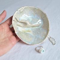 GATHERED No2 porcelain freeform linen bowl, white beige gold, Vanillakiln