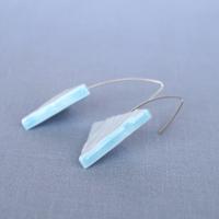 RUCHED triangle earrings, porcelain earrings, ruched satin texture, blue glaze, 925 sterling silver wires, Vanillakiln, conte