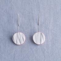 RUCHED circle earrings, porcelain earrings, satin texture, pink glaze, 925 sterling silver, ear wires, Vanillakiln, statement