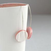 RUCHED circle earrings, porcelain earrings, satin texture, pink glaze, 925 sterling silver, ear wires, Vanillakiln, statement