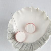 RUCHED circle earrings, porcelain earrings, fashion jewellery, 11th anniversary, 18th anniversary, satin texture, pink glaze,