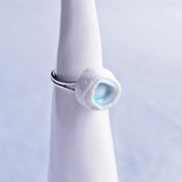 LINEN, ring, white porcelain, adjustable ring, celadon blue, 925 sterling silver, 18th anniversary, 8th anniversary, 12th ann