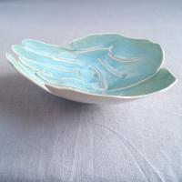 Large OFFERING hands bowl, white porcelain, turquoise aqua Vanillakiln