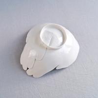 Large OFFERING hands bowl, white porcelain, blue brown, Vanillakiln