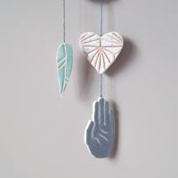 Mystic EYE LIGHT hanging ceramic wall art with porcelain symbols, Vanillakiln