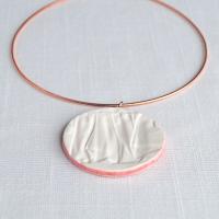 RUCHED circle necklace, circular, porcelain necklace, pink glaze, rose gold, omega necklet, VanillaKiln, trending necklace, s