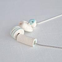 LINEN bead necklace, artisan necklace, white porcelain beads, celadon blue glaze, 925 sterling silver, snake chain, Vanillaki
