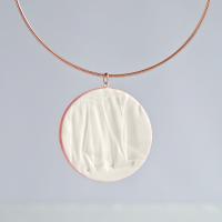 RUCHED circle necklace, circular, porcelain necklace, fashion jewellery, 11th anniversary, 18th anniversary, pink glaze, rose