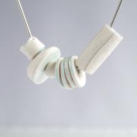 LINEN bead necklace, artisan necklace, white porcelain beads, celadon blue glaze, 925 sterling silver, snake chain, Vanillaki