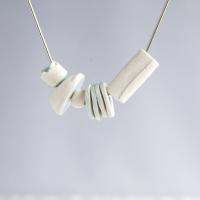 LINEN bead necklace, modern necklace, 8th anniversary, 12th anniversary, white porcelain beads, celadon blue glaze, 925 sterl