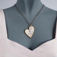 Nostalgic heart, white porcelain necklace, embroidery impressed heart, heart necklace, gold filled, gold lustre, snake chain,