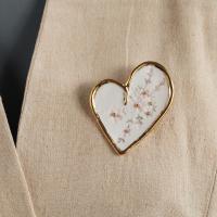 Porcelain embroidery HEART brooch, white pink porcelain, 24 k gold lustre, white porcelain brooch, embroidery impressed porce
