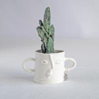 Buddy, cotton bud holder, choose pastel colour, white, mint, orange, pink, grey, porcelain face, ceramics with faces, face te