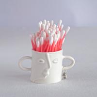 Buddy, cotton bud holder, choose pastel colour, white, mint, orange, pink, grey, porcelain face, ceramics with faces, face te
