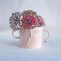 Pablo, plant pot, choose pastel colour, white, mint, orange, pink, grey, porcelain face, ceramics with faces, face plant pot,