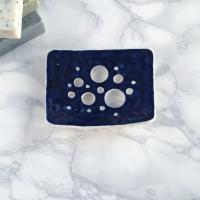 BUBBLE soap dish, white porcelain, midnight blue, ceramic soap dish, draining soap dish, Vanillakiln, bubble design, glaze, U