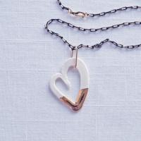 Gold DIPPED porcelain heart necklace, 24 k gold lustre, long contemporary necklace, freeform heart, open heart pendant, gold 