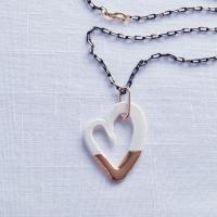 Gold DIPPED porcelain heart necklace, 24 k gold lustre, long contemporary necklace, freeform heart, open heart pendant, gold 