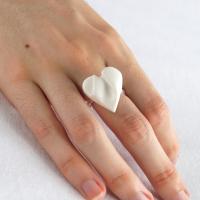 White porcelain heart ring, silver, VanillaKiln, UK, 18th wedding anniversary, porcelain gift, Valentines day gift, porcelain