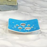BUBBLE soap dish, blue lake glaze, white porcelain soap dish, ceramic soap dish, draining soap dish, bubble design, ceramic g