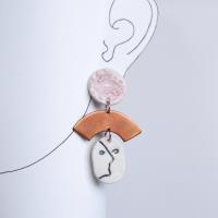 porcelain face earrings, ladies copper earrings, 7th anniversary gift, rose gold, vermeil, 925 sterling silver, ear studs, st