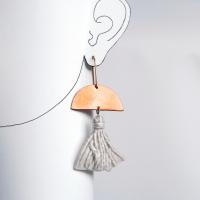 Grey tassel earrings, 7th anniversary gift, 18th anniversary, 22nd anniversary, porcelain earrings, ladies copper earrings, r
