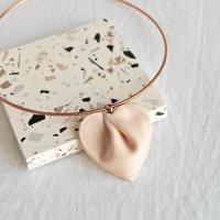 porcelain gift, draped heart necklace, pink satin, copper, rose gold necklace, 304 stainless steel, omega necklet, VanillaKil