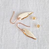 White porcelain, feather earrings, tiny feather earrings, white gold, pink copper, ceramic earrings, 1st anniversary, 18th an