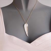 White porcelain feather, dainty feather necklace, gold lustre, 925 sterling silver, Vanillakiln, gold vermeil, First annivers