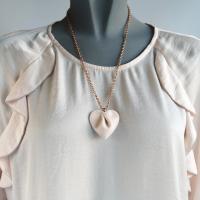 porcelain gift, draped heart necklace, pink satin, snake chain, rose gold necklace, stainless steel, omega necklet, VanillaKi